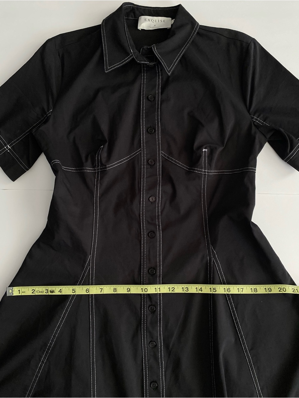 Anthropologie Exquise Short-Sleeve Seamed Pleated Midi Black Dress Sz M - Picture 12 of 14